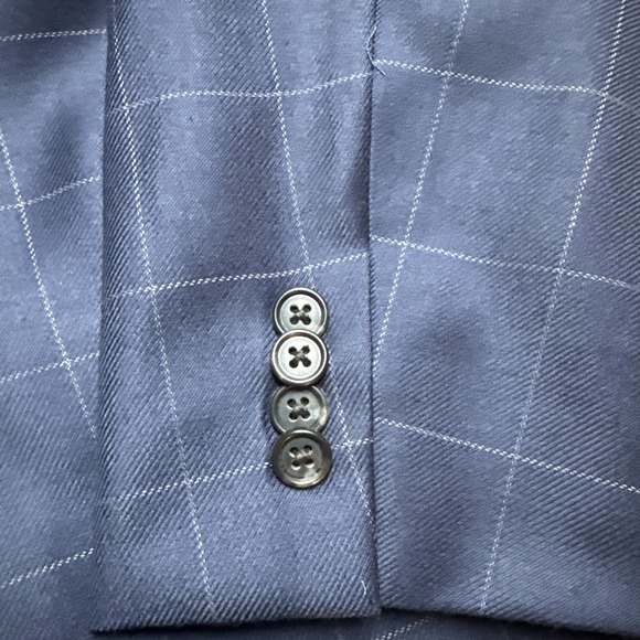 PAUL FREDRICK Men Suit 2 Piece Sz 50L Jacket Pants 44x32 Blazer Blue Plaid Wool - Picture 2 of 16